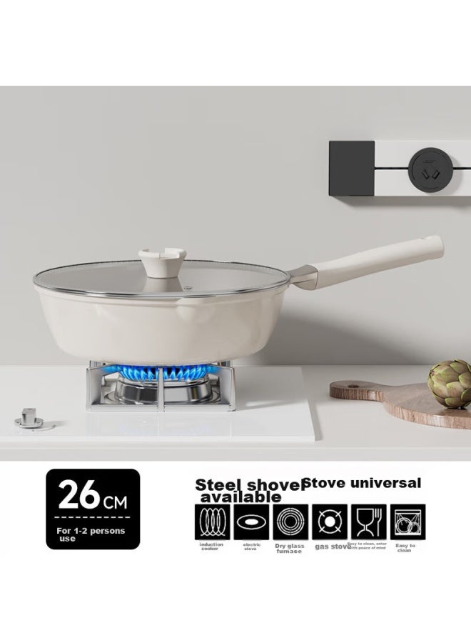 Redchef Red Kitchen Titanium Non-stick Wok, Flat Bottom Frying Pan, Ceramic Home Cooking Pan, Compatible With Induction And Gas Stoves, Low 26cm - Image 1