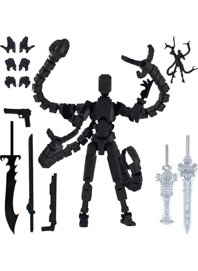 Assembly Completed 7.2inch T13 Action Figure 3D Printed Multi-Jointed Movable T13 Lucky 13 Dummy 13 Nova 13 Robot 13 Action Figure Desktop Decorations for Game Lovers (Black2) - Image 1