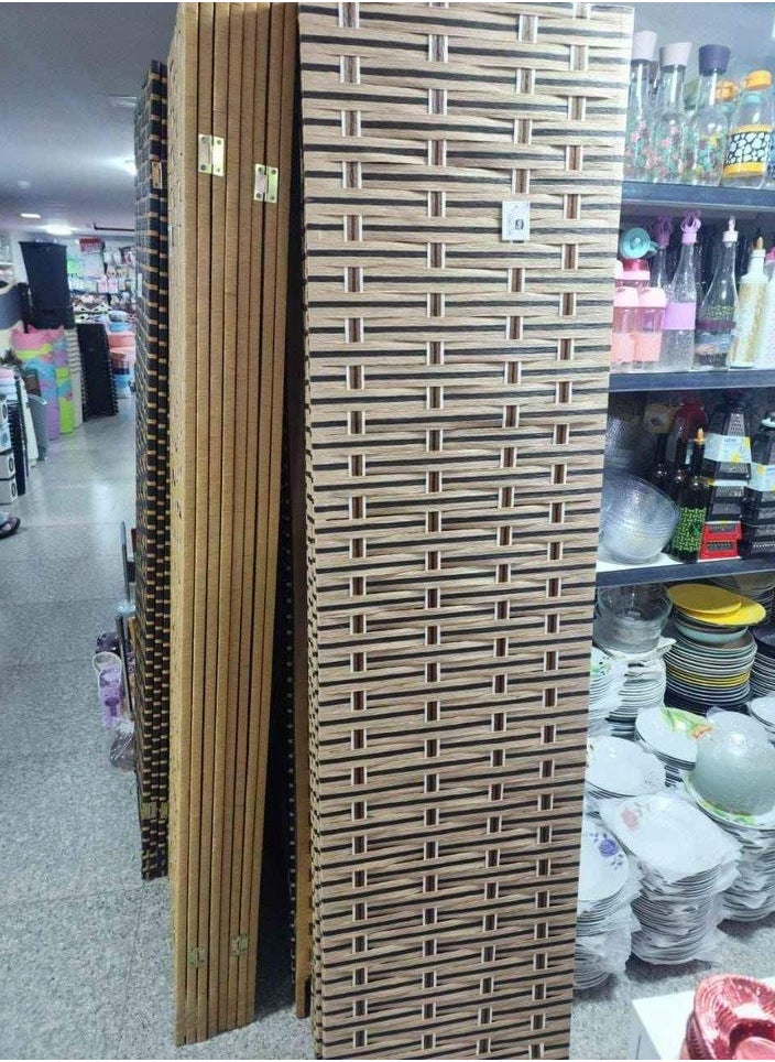 Room Devider Wooden Frame with Rattan Room Partition Multicolour