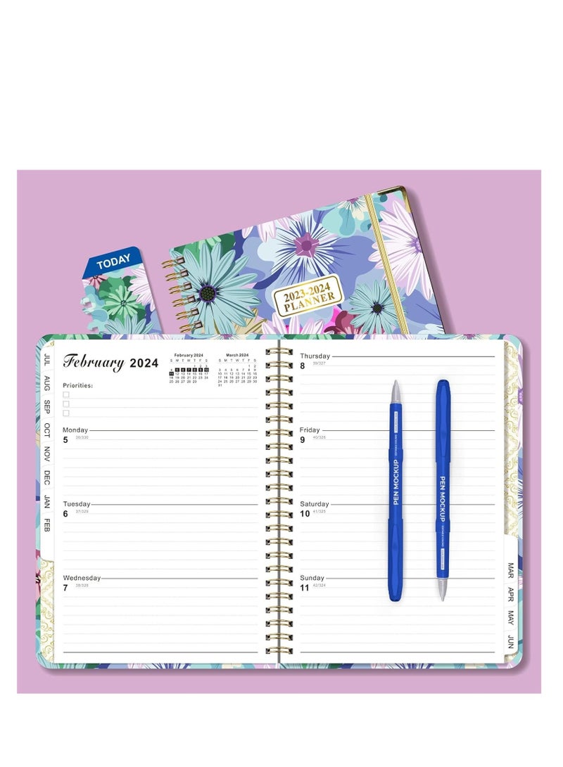 KASTWAVE Spiral Notebook for Work, Hourly Planner from January 2024 - December 2024, Notebook Thick Paper, Bookmark, Stickers, Note Set and Inner Pocket, Elastic Closure - Image 2