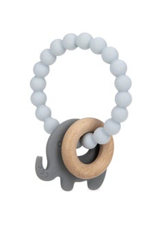 Nuby Natural Wood & Silicone Teether Ring: 3 M+, Elephant, Gray  - Image 2