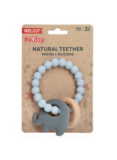 Nuby Natural Wood & Silicone Teether Ring: 3 M+, Elephant, Gray  - Image 3