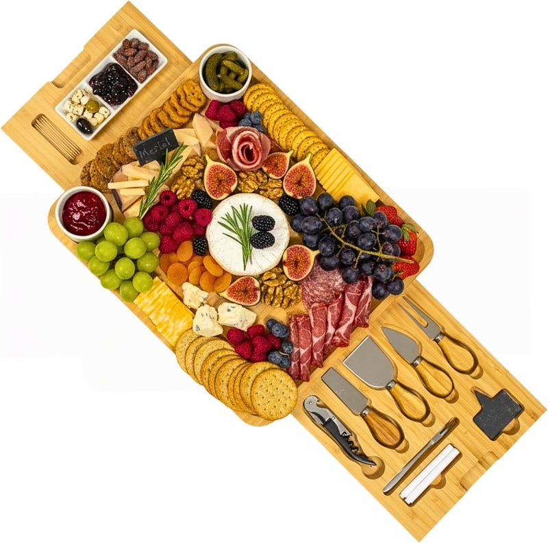 YEKBEE Bamboo Cheese Board & Knife Set – Large Charcuterie Board with Bowls, Slate Labels & Utensils, Perfect Serving Tray for Wine, Appetizers & Entertaining – Ideal Gift for Housewarming & Weddings - Image 1