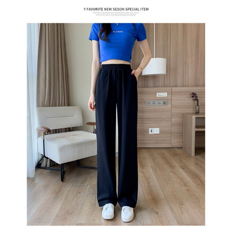 Grey Loose-Fit Casual Pants Women Spring 2024 D01 Black 