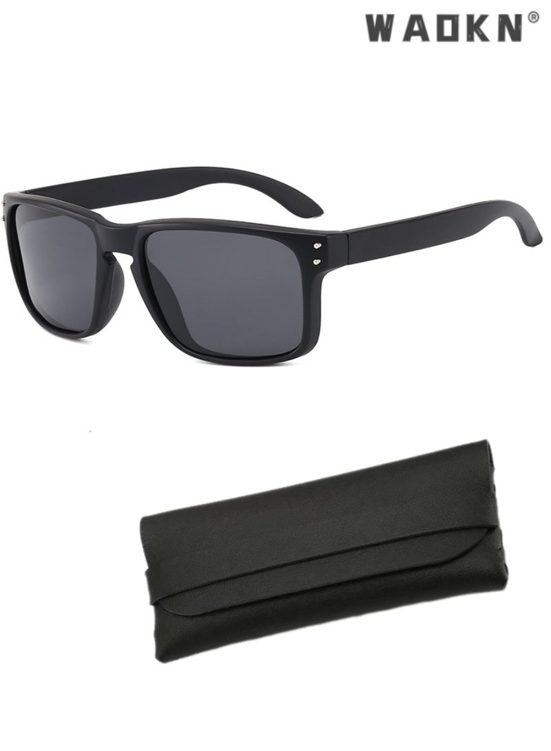 WAOKN Polarized Aviator Sunglasses for Men Women,Classic Square Sports Sun Glasses Driving,UV400 Protection Sun Glasses TR Fashion Anti-Glare Sun Shades for Driving,Fishing,Traveling，Black - Image 1