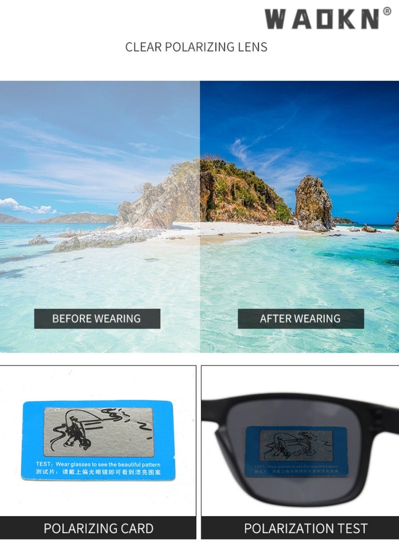 WAOKN Polarized Aviator Sunglasses for Men Women,Classic Square Sports Sun Glasses Driving,UV400 Protection Sun Glasses TR Fashion Anti-Glare Sun Shades for Driving,Fishing,Traveling，Black - Image 4