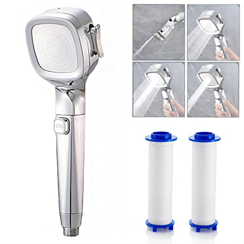 Sunkizzrs® Hand Shower for Bathroom 4-Function Shower Head with Filter Increase Water Pressure Handheld Showers （With 2 PP Filter Elements） (Silver) - Image 1