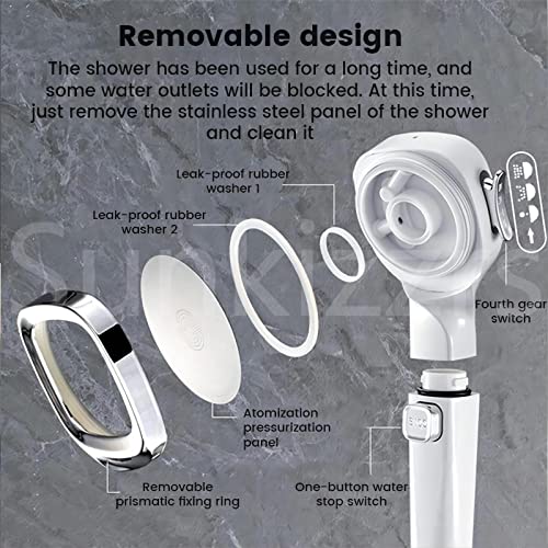 Sunkizzrs® Hand Shower for Bathroom 4-Function Shower Head with Filter Increase Water Pressure Handheld Showers （With 2 PP Filter Elements） (Silver) - Image 3