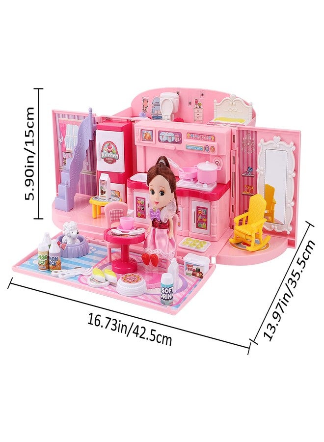 deAO Doll Houses Portable Backpack for Girls with Doll Toy House with Light and Music Baby Dollhouse Furniture for 3 to 8 Years Olds Toddler Kids - Image 5