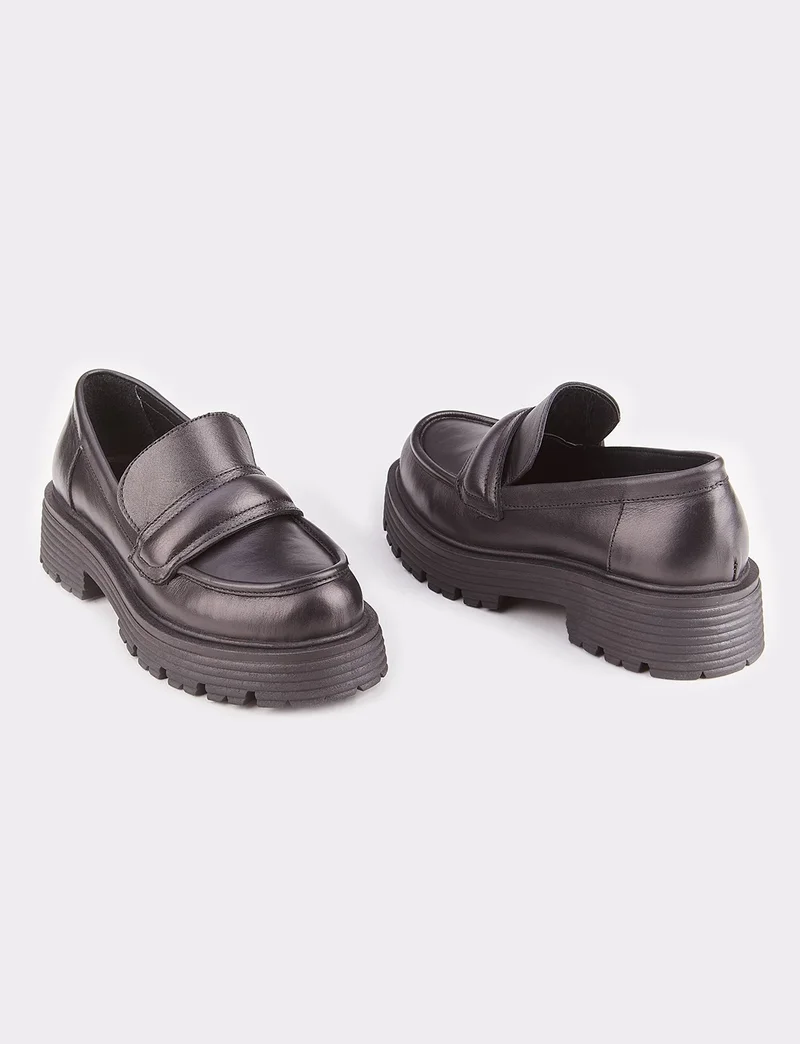 Cabani Genuine Leather Belt Detailed Black Women's Casual Shoes