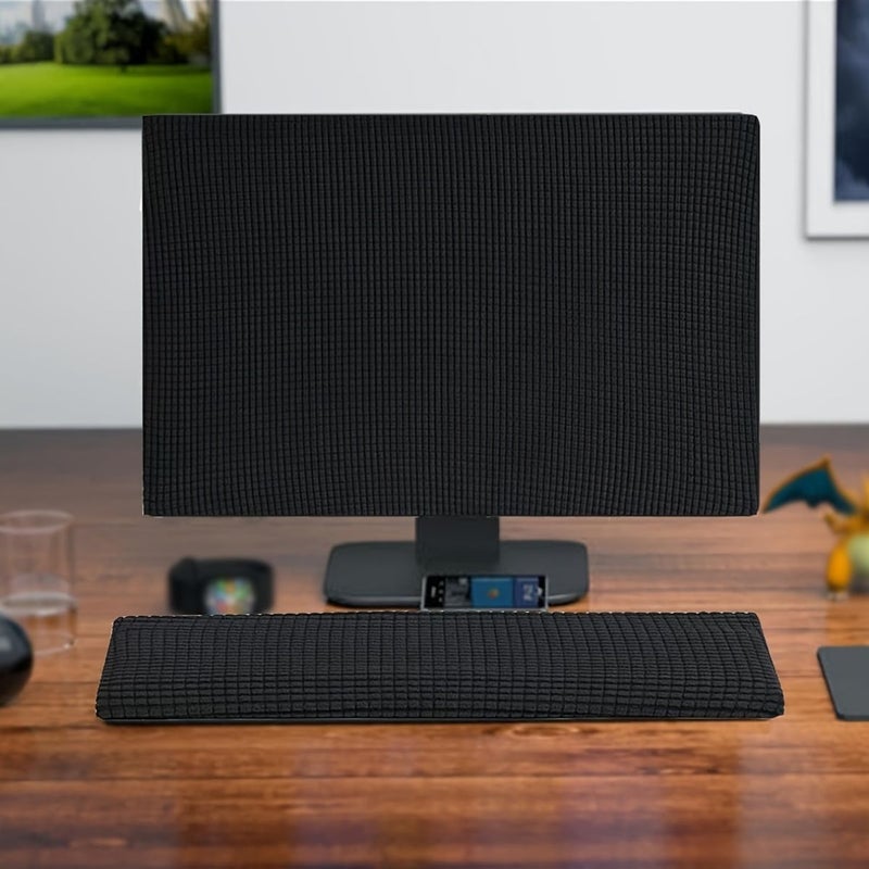 Desktop Computer Monitor Dust Cover 3Pcs Including 1 Monitor Cover 1 Keyboard Cover 1 Thank You Card Easy To Install Solid Color Screen Protector For 24 To 30 Inch Monitors Color Black - Image 5