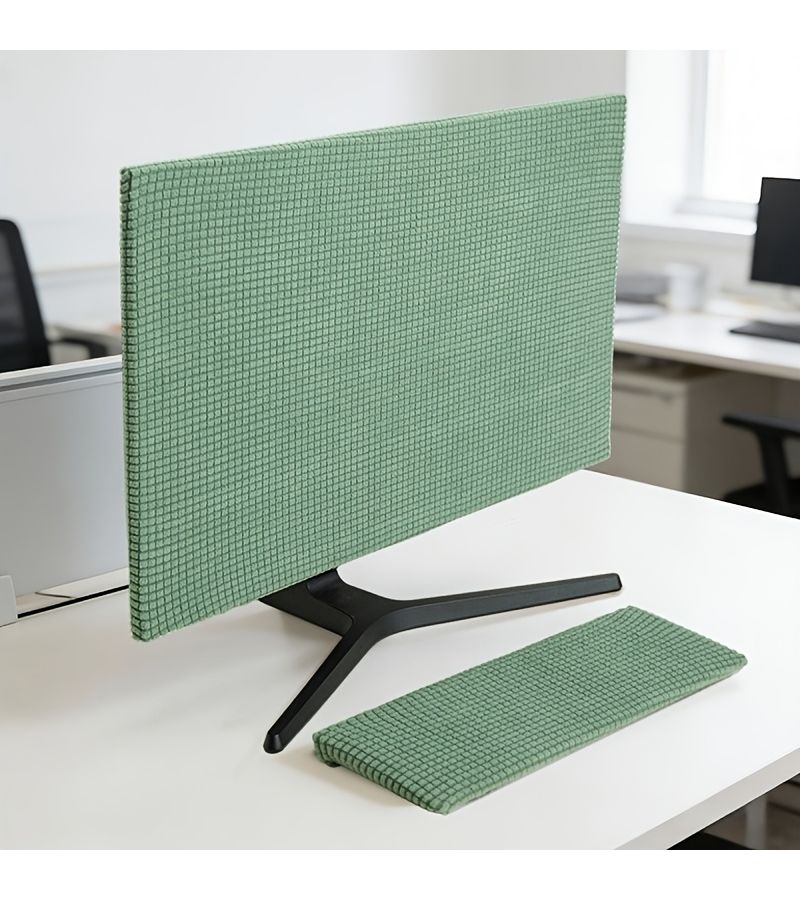 Desktop Computer Monitor Dust Cover 3Pcs Including 1 Monitor Cover 1 Keyboard Cover 1 Thank You Card Easy To Install Solid Color Screen Protector For 24 To 30 Inch Monitors Color Black - Image 1