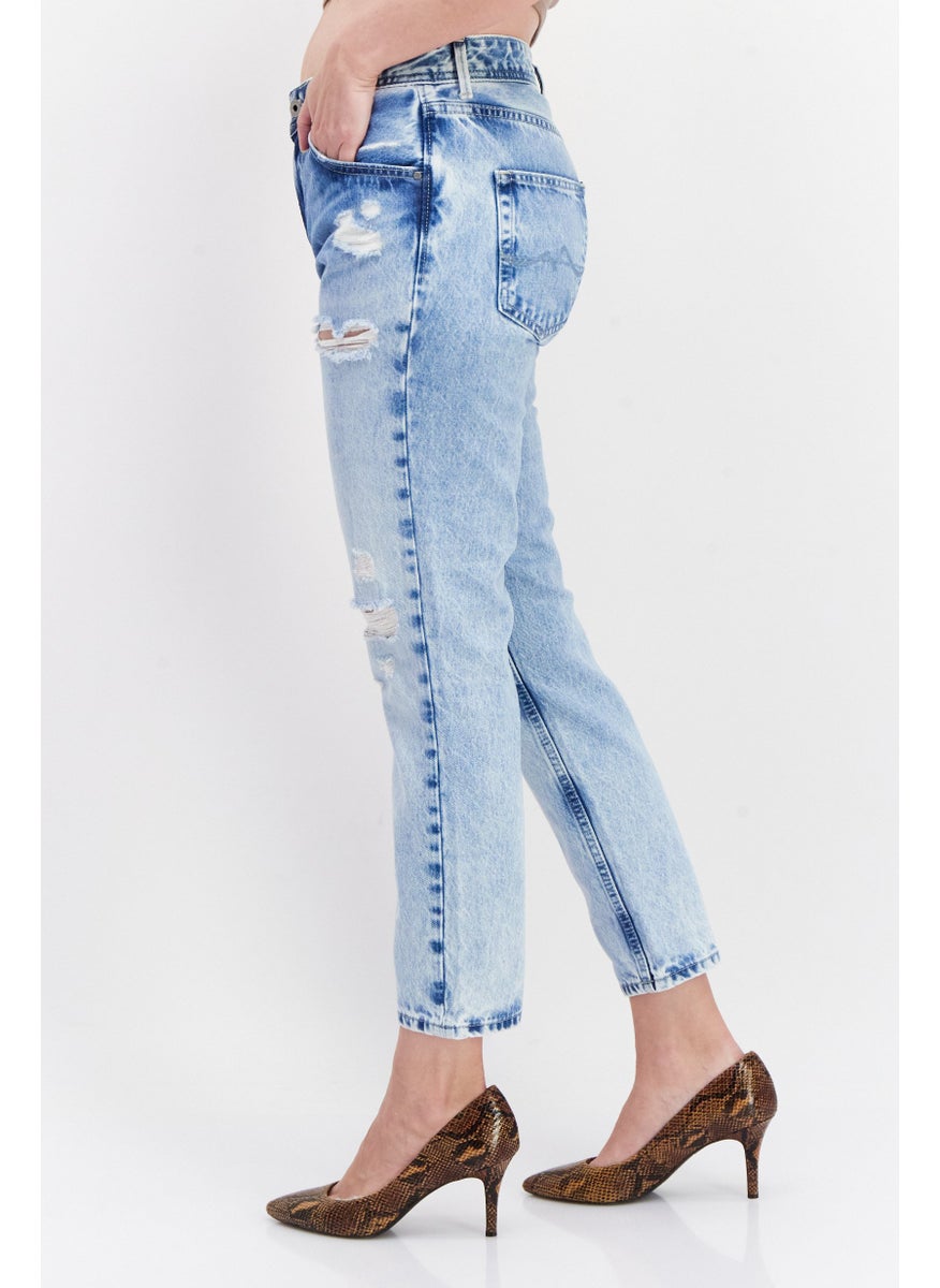 Pepe Jeans - Women Mom Fit Washed Denim Jean, Blue - Image 1