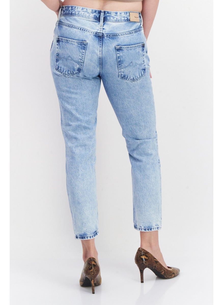 Pepe Jeans - Women Mom Fit Washed Denim Jean, Blue - Image 1