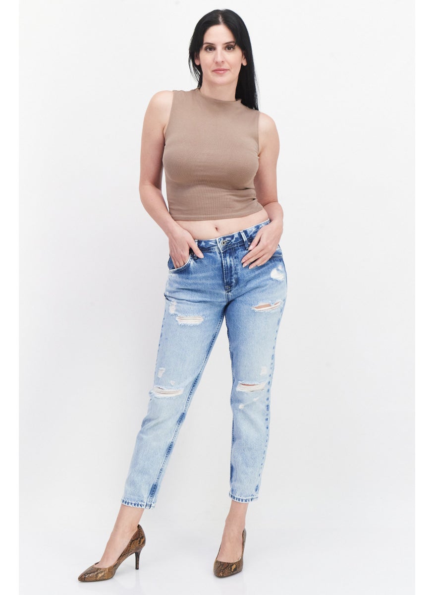 Pepe Jeans - Women Mom Fit Washed Denim Jean, Blue - Image 1