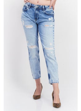 Women Mom Fit Washed Denim Jean, Blue