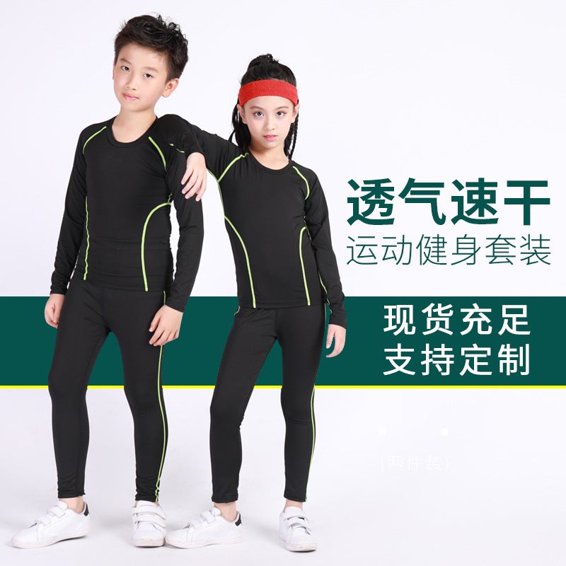 Children'S Sports Tights Plus Velvet Suit Football Bottoming Clothes Children'S Sports Men'S And Women'S Quick-Drying Trousers Yoga Clothes - Image 2