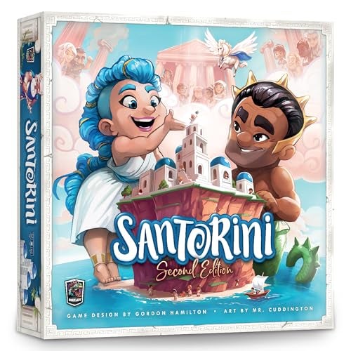 Roxley Games لعبة سانتوريني الطبعة الثانية 24 لاعب لعبة استراتيجية يونانية مع أبراج ثلاثية الأبعاد وقوى الآلهة - Image 1