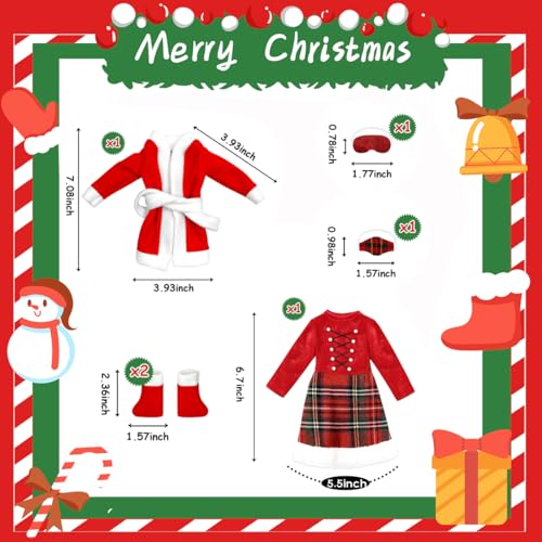 BEIREG Christmas Elf Doll Clothes Set Santa Bathrobe Plaid Dress Sleeping Bag Hammock Apron Boots Accessories for Girls Boys - Image 5