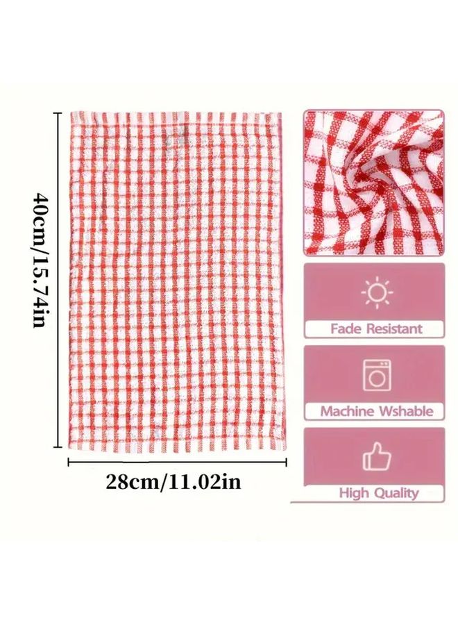 Red Absorbent Plaid Dish Towels Soft Reusable Kitchen Cleaning Cloths 1pc - Image 3