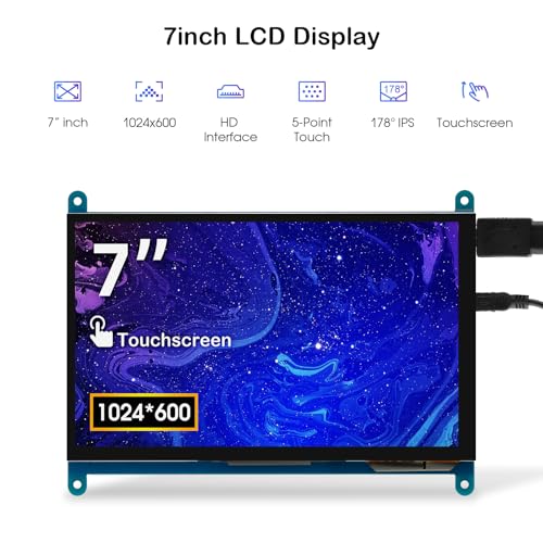 ELECROW 7 Inch 1024×600 Touchscreen for Raspberry Pi: IPS Capacitive Touch Screen LCD Display, Mini Portable Monitor Compatible with Raspberry Pi 5/4/3 BB Black Banana Pi Windows 11/10/8/7 Driver Free - Image 2