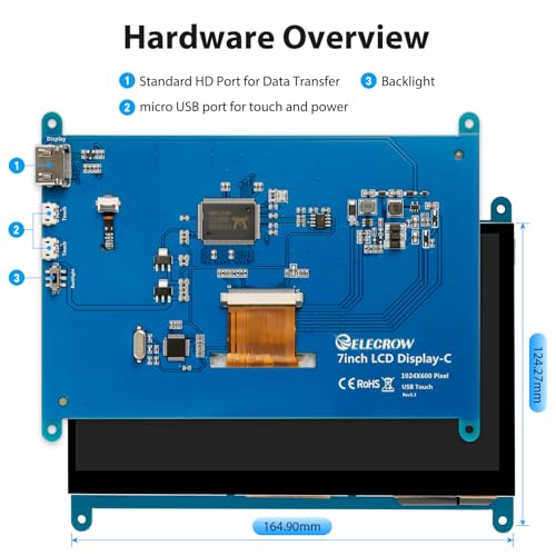 ELECROW 7 Inch 1024×600 Touchscreen for Raspberry Pi: IPS Capacitive Touch Screen LCD Display, Mini Portable Monitor Compatible with Raspberry Pi 5/4/3 BB Black Banana Pi Windows 11/10/8/7 Driver Free - Image 5