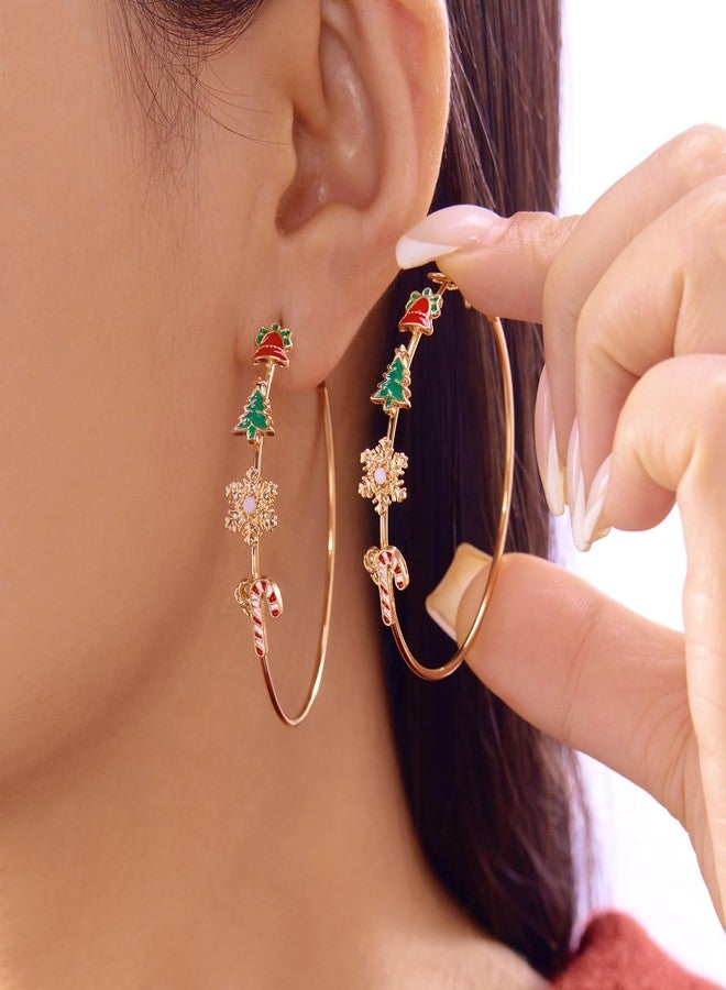 HQLA Gold Plated Big Huggie Hoop Earrings for Women Jingle Bell Christmas Tree Snowflake Cane Cute Charm Hoops Xmas Party Gifts Fashion Jewelry 50mm - Image 2