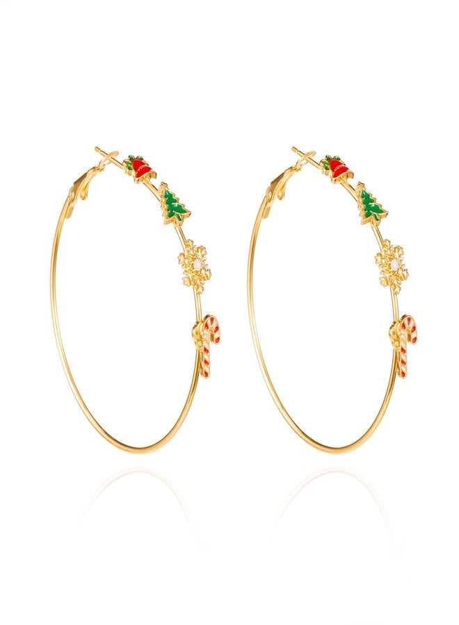 HQLA Gold Plated Big Huggie Hoop Earrings for Women Jingle Bell Christmas Tree Snowflake Cane Cute Charm Hoops Xmas Party Gifts Fashion Jewelry 50mm - Image 1