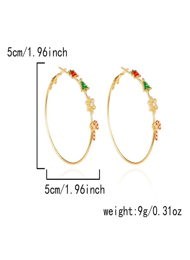 HQLA Gold Plated Big Huggie Hoop Earrings for Women Jingle Bell Christmas Tree Snowflake Cane Cute Charm Hoops Xmas Party Gifts Fashion Jewelry 50mm - Image 4