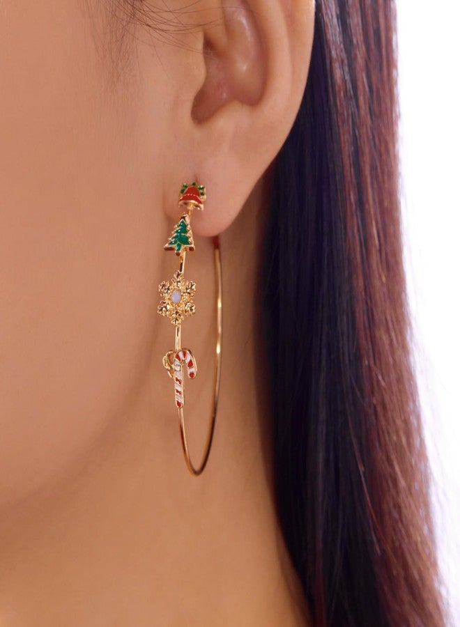 HQLA Gold Plated Big Huggie Hoop Earrings for Women Jingle Bell Christmas Tree Snowflake Cane Cute Charm Hoops Xmas Party Gifts Fashion Jewelry 50mm - Image 3