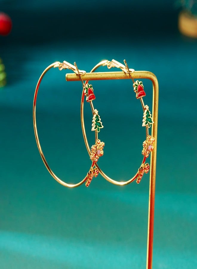 HQLA Gold Plated Big Huggie Hoop Earrings for Women Jingle Bell Christmas Tree Snowflake Cane Cute Charm Hoops Xmas Party Gifts Fashion Jewelry 50mm - Image 5