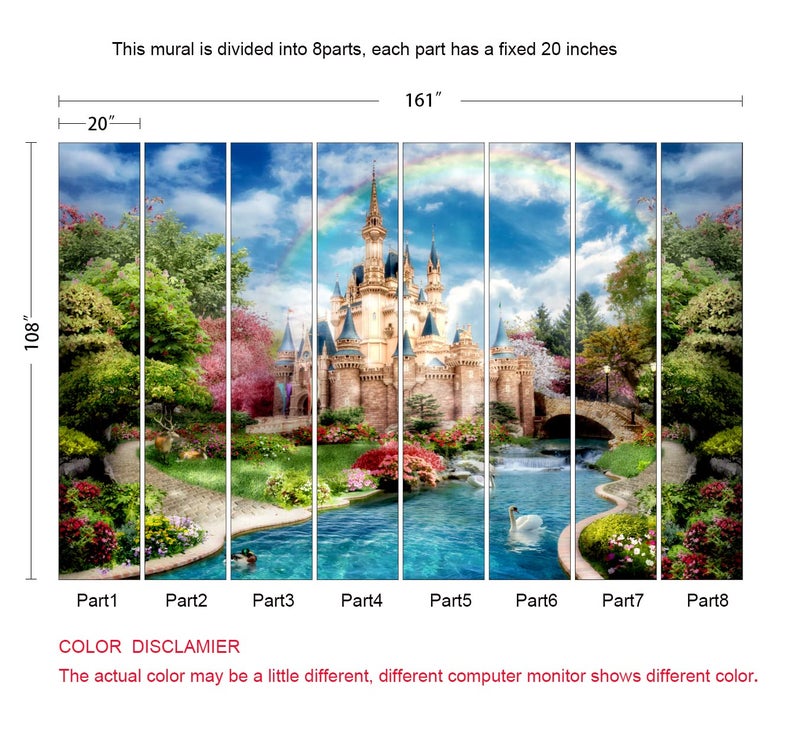 MFWFM Castle Mural Wallpaper for Kids Bedroom Beautiful Fairytale World Nursery Wall Mural (Not Peel n' Stick) - Image 5