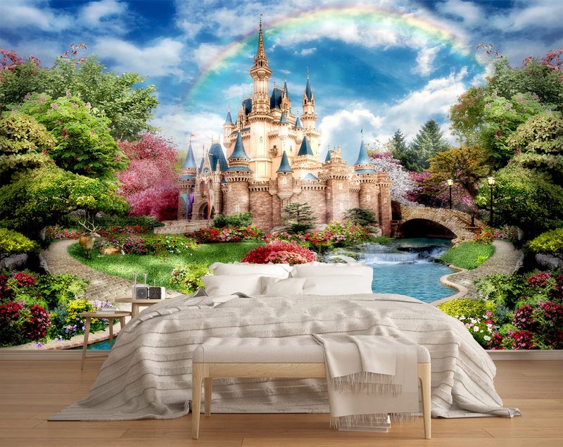MFWFM Castle Mural Wallpaper for Kids Bedroom Beautiful Fairytale World Nursery Wall Mural (Not Peel n' Stick) - Image 1
