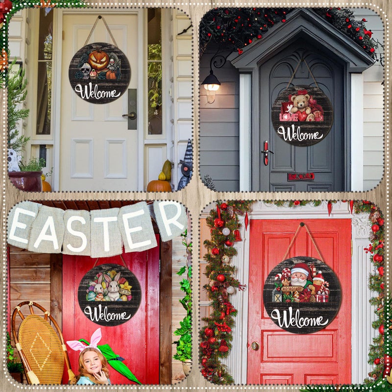 Yousoontic 17 Pcs 12 Inch Magnetic Welcome Door Sign Interchangeable Front Door Wreath Decor Rustic Seasonal Hanging Sign Easter Spring Decor for Home Warming Gift(Stylish Color,Modern Welcome) - Image 5