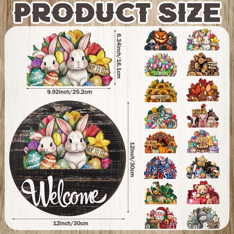Yousoontic 17 Pcs 12 Inch Magnetic Welcome Door Sign Interchangeable Front Door Wreath Decor Rustic Seasonal Hanging Sign Easter Spring Decor for Home Warming Gift(Stylish Color,Modern Welcome) - Image 3