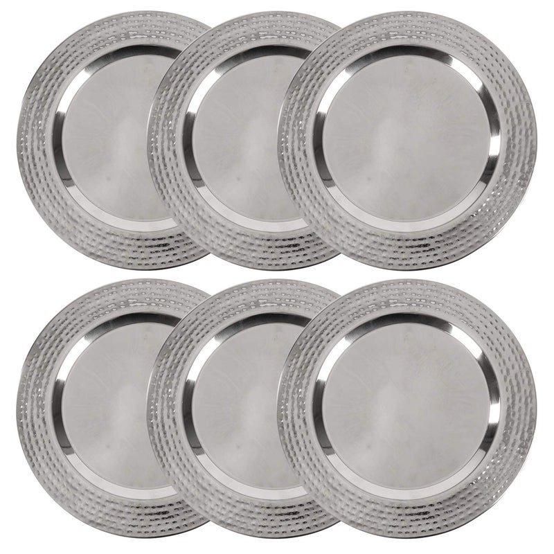 Colleta Home Stainless Charger Plate - 6 Pack - 13 inch Stainless Steel Chargers for Dinner Plates with Hammered Rim - Silver Charger Plates Set - Image 1