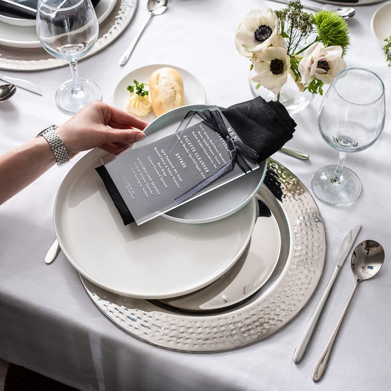 Colleta Home Stainless Charger Plate - 6 Pack - 13 inch Stainless Steel Chargers for Dinner Plates with Hammered Rim - Silver Charger Plates Set - Image 4