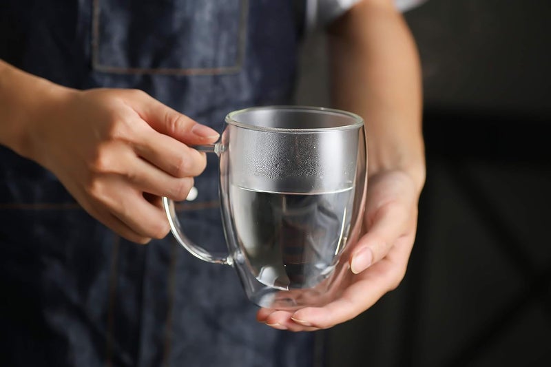 SKDBPM 1Pcs Double Wall Glass Mugs with Handle Glass Coffee Mugs, Clear Tea Cups, Perfect for Cold or Hot Drinks Stylish Espresso Chocolate Cappuccino Shake Fruit Juice Drinkware 350ML - Image 5