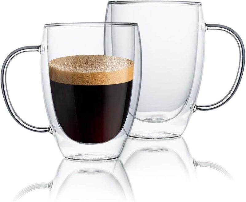 SKDBPM 1Pcs Double Wall Glass Mugs with Handle Glass Coffee Mugs, Clear Tea Cups, Perfect for Cold or Hot Drinks Stylish Espresso Chocolate Cappuccino Shake Fruit Juice Drinkware 350ML - Image 1