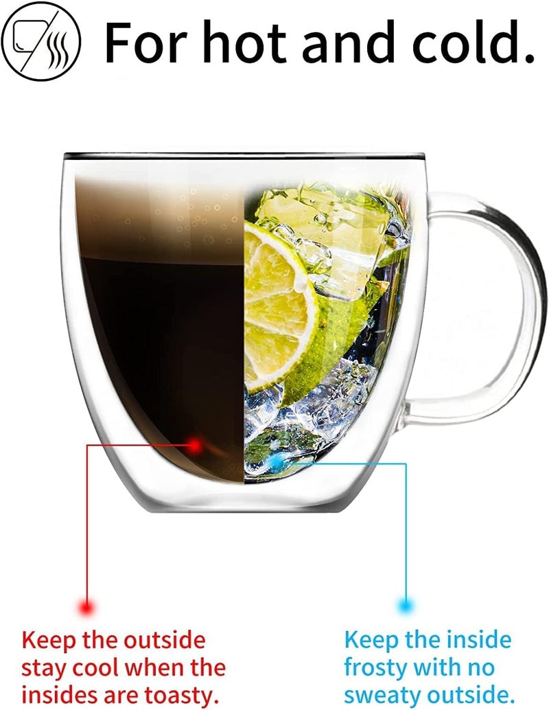 SKDBPM 1Pcs Double Wall Glass Mugs with Handle Glass Coffee Mugs, Clear Tea Cups, Perfect for Cold or Hot Drinks Stylish Espresso Chocolate Cappuccino Shake Fruit Juice Drinkware 350ML - Image 4