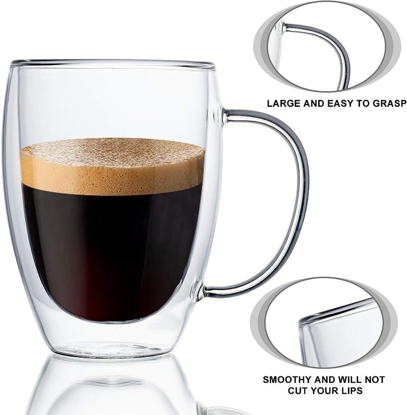 SKDBPM 1Pcs Double Wall Glass Mugs with Handle Glass Coffee Mugs, Clear Tea Cups, Perfect for Cold or Hot Drinks Stylish Espresso Chocolate Cappuccino Shake Fruit Juice Drinkware 350ML - Image 3