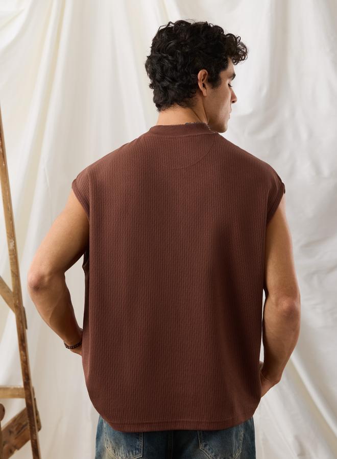 The Souled Store Men Rust Oversized Ribbed Knit Vest - Image 4