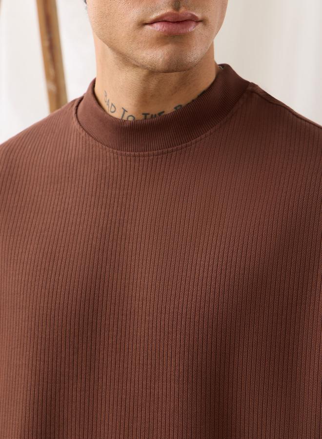 The Souled Store Men Rust Oversized Ribbed Knit Vest - Image 2