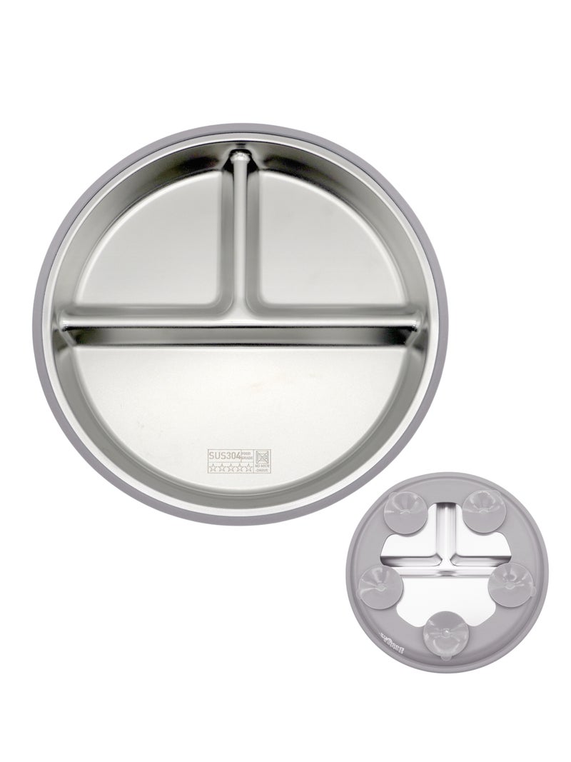 Babies Basic Stainless Steel plate with suction for Kids, Gray - Image 1