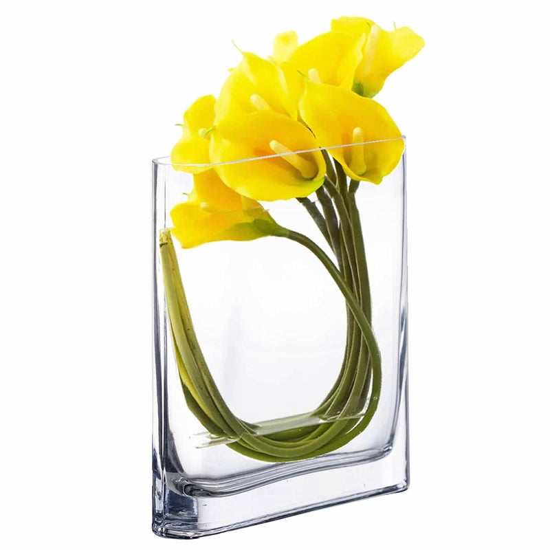 CYS EXCEL Glass Book Vase (H:8" Open:7"x2") Round Edge Oval Flower Vase Rectangular Wedding Centerpiece - Image 1