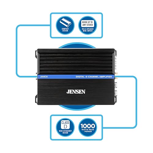 JENSEN JA4CH Class-D 4-Channel Car Audio Amplifier | Motorcycle, ATV/UTV, Golf Cart Audio | 1000 Watts Peak Power | Efficient Compact Design | Bridegeable - Image 2