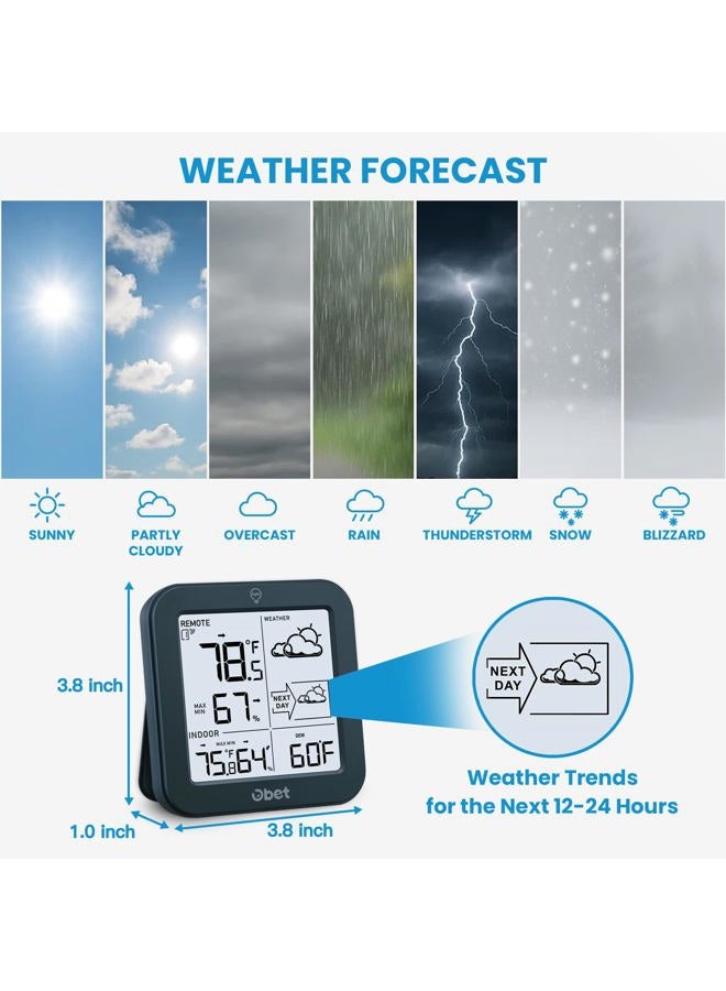 OBET Indoor Outdoor Thermometer Wireless Weather Station, Battery Powered Inside Outside Thermometers Remote Temperature Humidity Monitor with Backlight and Dew-point for Office Bedroom Greenhouse (500 Ft) - Image 3