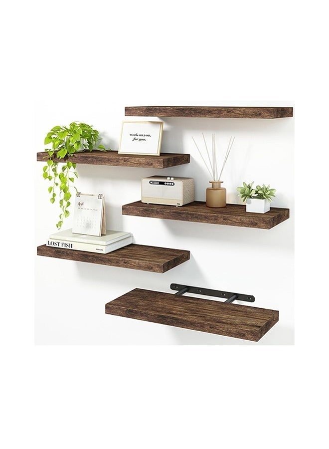 Arabest Set of 4 black Rustic Floating Wall Shelves with Metal Brackets, Wood Wall-Mounted Storage for Bathroom, Bedroom, Kitchen, or Living Room Decor - Image 2