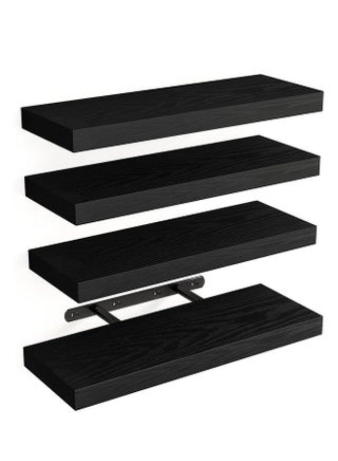 Arabest Set of 4 black Rustic Floating Wall Shelves with Metal Brackets, Wood Wall-Mounted Storage for Bathroom, Bedroom, Kitchen, or Living Room Decor - Image 1