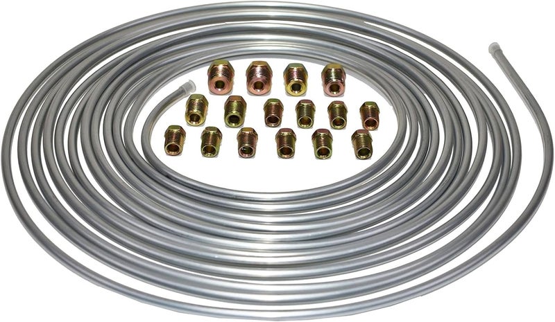 A-Team Performance 3/16 Double-Walled Galvanized Steel Brake Line Roll Kit - 25 ft, .028 in wall - Corrosion-Resistant Hydraulic Brake Line & Trailer Tubing - 16-Piece Fitting Set - Image 2